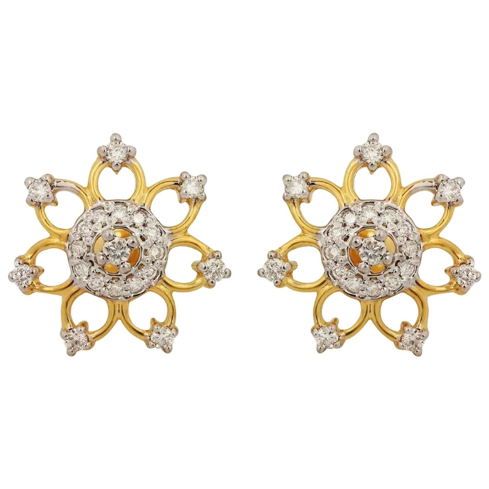 Pave Diamond Flower Stud Earring 14k Gold