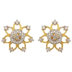 Pave Diamond Flower Stud Earring 14k Gold