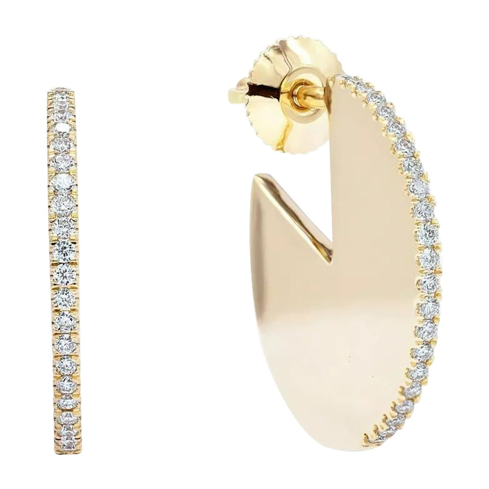 Sliced Disc 14k Solid Gold Diamond Earring For Sale