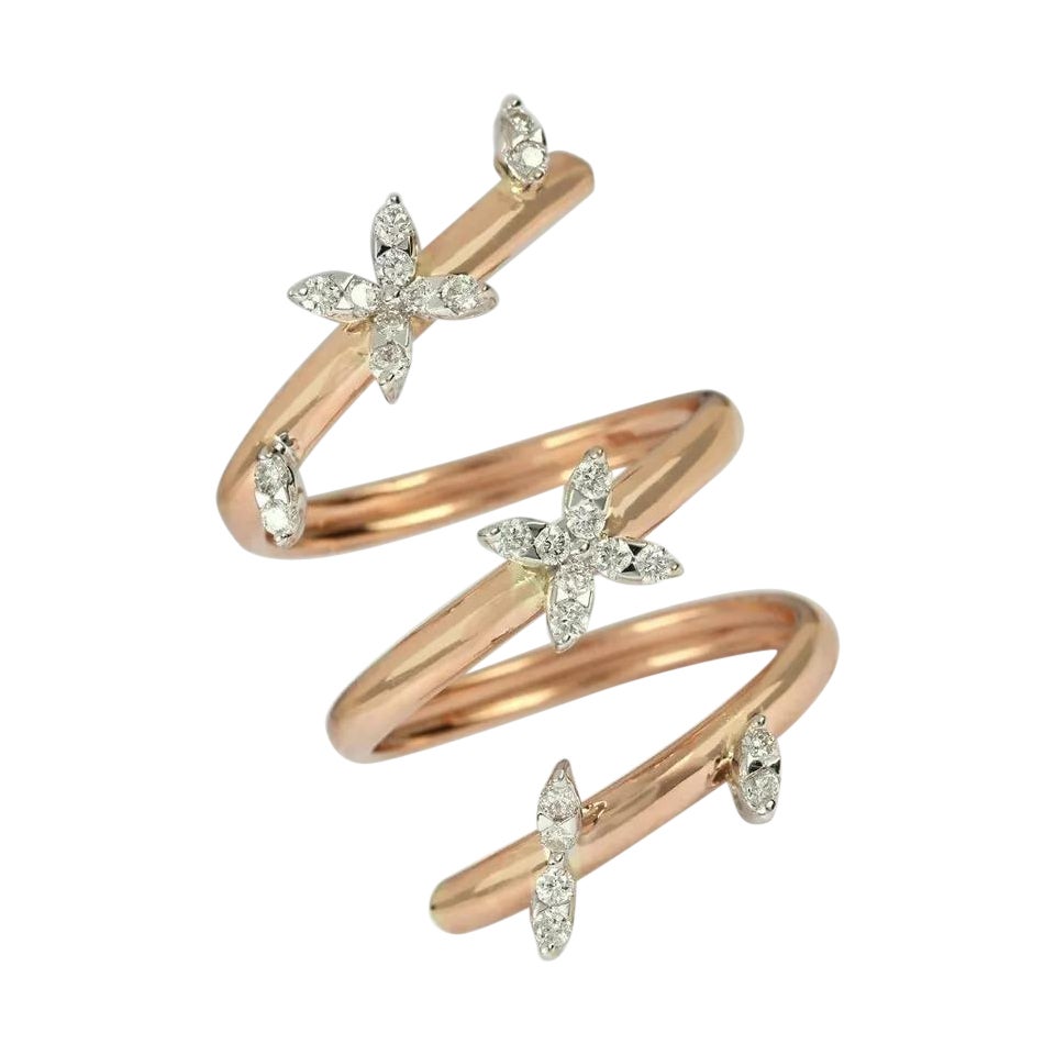 14k Solid Gold Natural Diamond Si Calrity Floral Wrap Ring For Sale