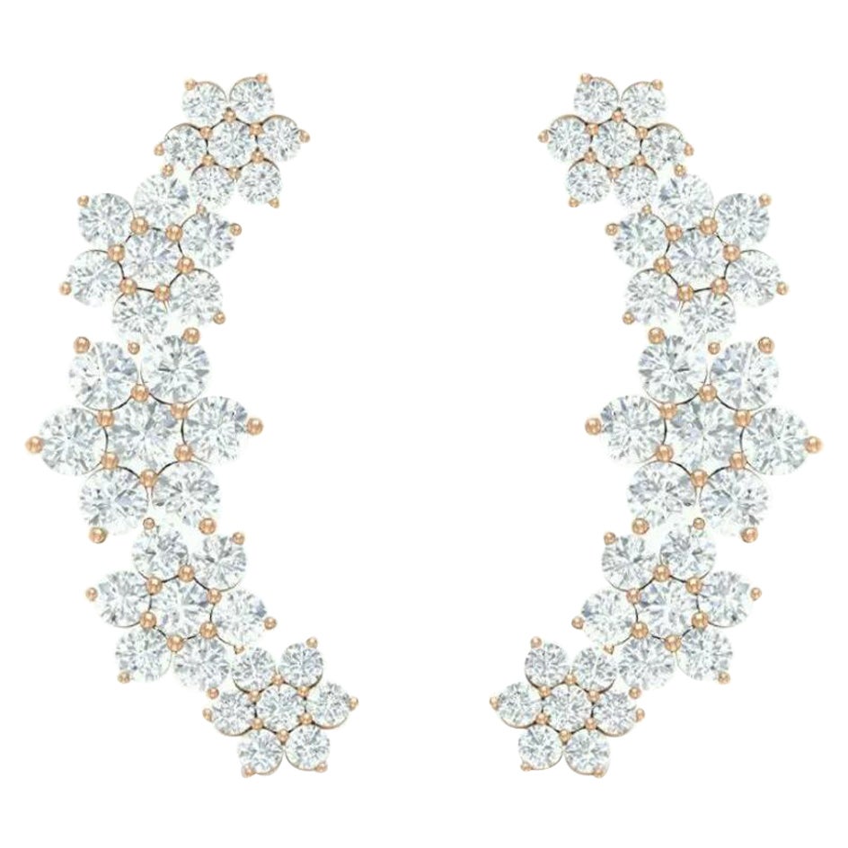 1 Ct Diamond Floral Climber Earrings Minimalist Ear Crawler 14k Gold