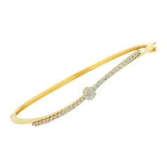 Pave Diamond Minimalist Floral Bangle in 14k Yellow Gold