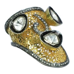 Pave Diamond Victorian 14k Gold & Silver Rosecut Diamond Filigree Ring