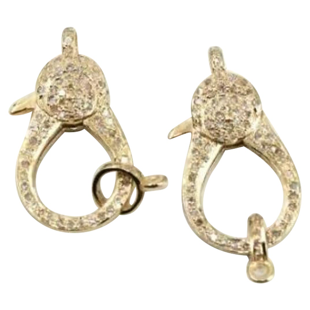 14k Solid Gold 2 Pcs Lobster Clasp Pave Diamond Handmade Jewelry Clasp
