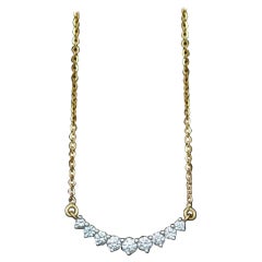 Natural Diamond Curved Bar Pendant 14k Solid Gold Bridal