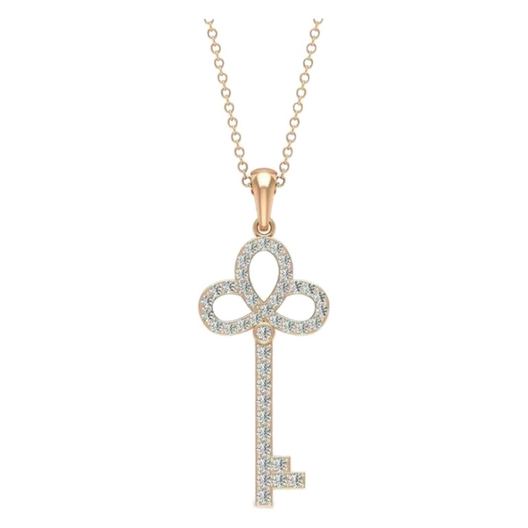 Diamond Key Locket Pedant Necklace in 14k Solid Gold