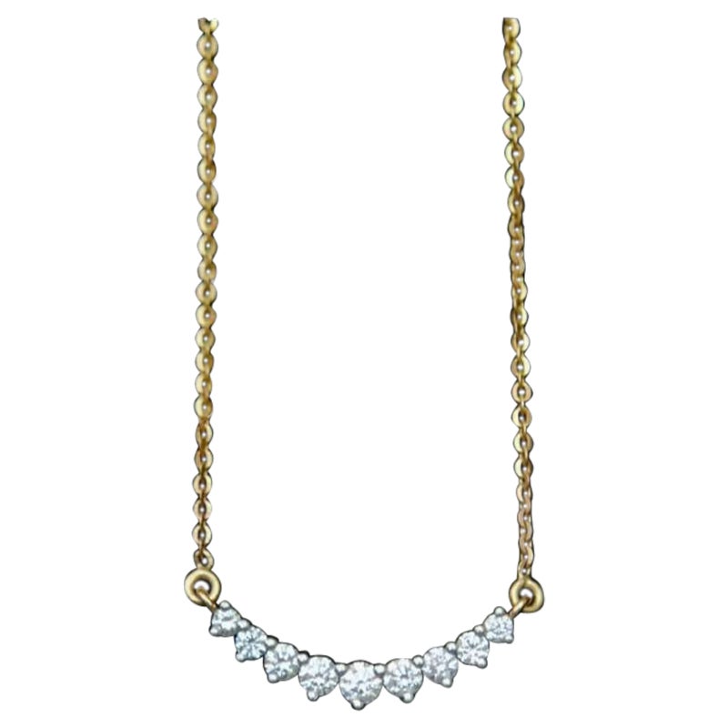 Natural Diamond Curved Bar Necklace 14k Solid Gold Bridal 18" For Sale