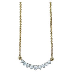 Collana di diamanti naturali a barre curve in oro massiccio 14k da sposa, 18".