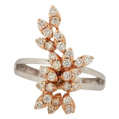 Anillo Floral Oro 14k Diamante Pave Oro Rosa