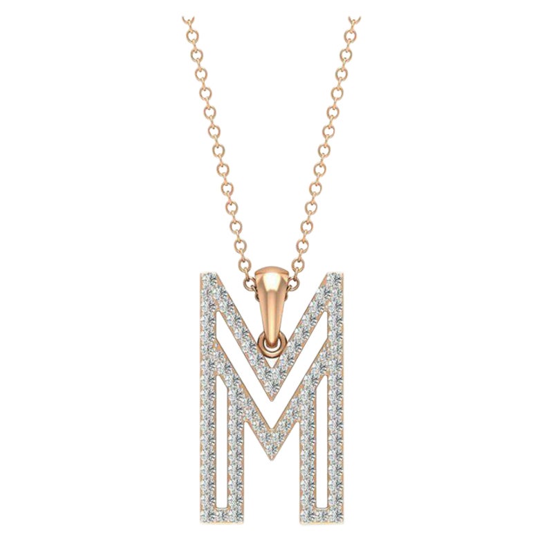 Diamond Initial Necklace M Letter Alphabet Pendant 14k Gold N77