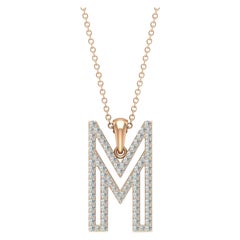 Diamond Initial Necklace M Letter Alphabet Pendant 14k Gold N77