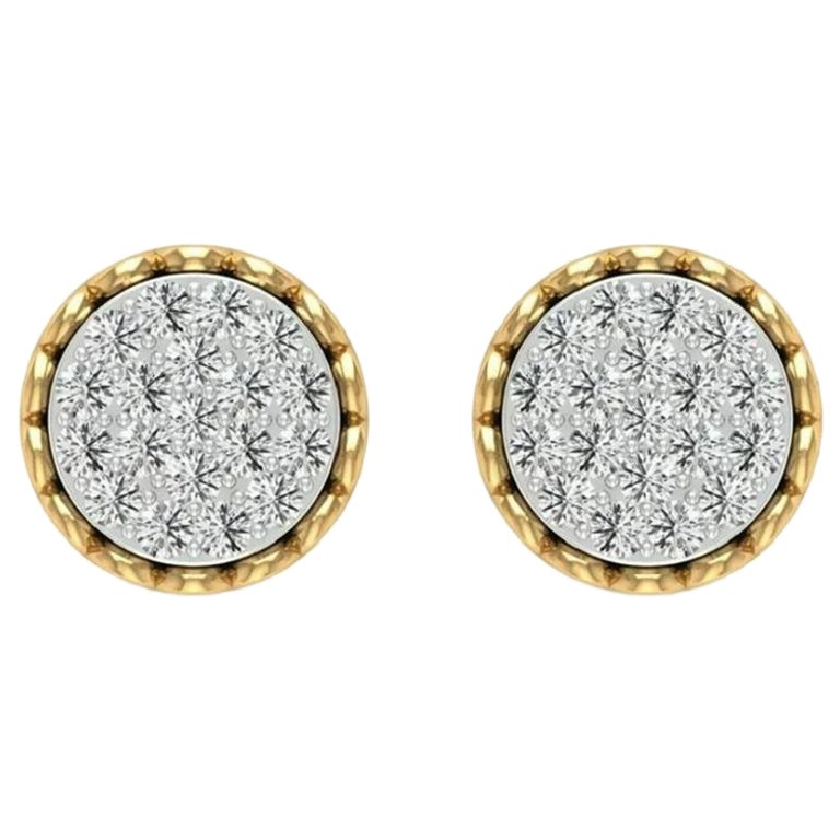 Two Tone Stud Diamond Cluster Earrings 14k Solid Gold Pair