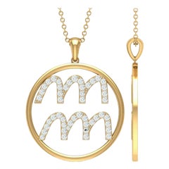 Aquarius Zodiac Symbol Diamond Pendant Necklace in 14k Solid Gold