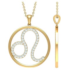 Diamond Leo Open Circle Astrology Zodiac Pendant Necklace in 14k Solid Gold