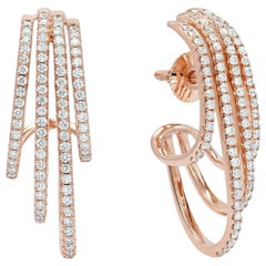 Medium Size Diamond Assembly Hoops Earrings 14k Solid Gold