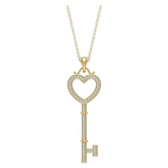 Key Heart Diamond Pendant Necklace in 14k Solid Gold Gold