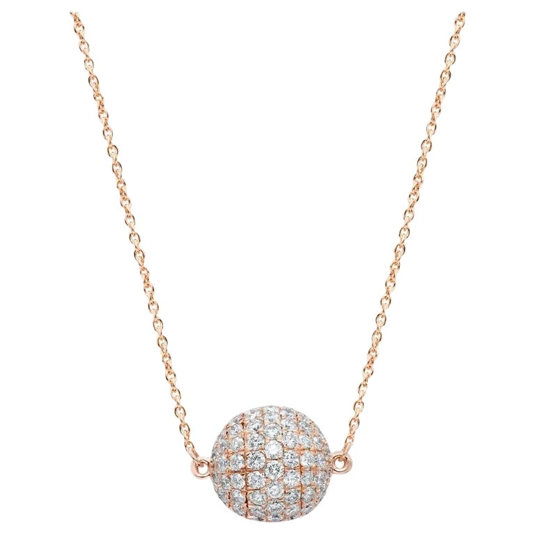 Diamond Sphere Ball Necklace 14K Solid Gold