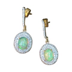 Ethiopian Opal Earring Pave Diamond 14k Gold