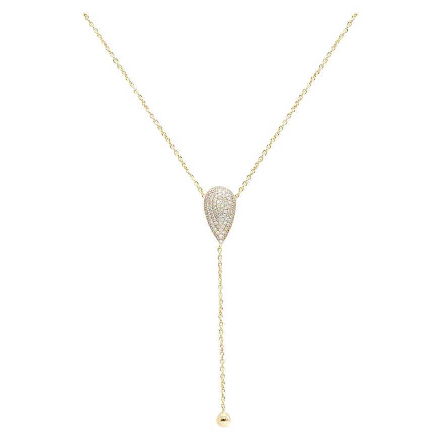 Genuine Diamond Pear Lariat Necklace 14k Solid Gold