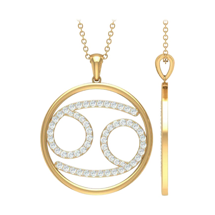 Zodiac Astrologie Kreis Krebs Diamant-Anhänger Halskette in 14k Solid Gold