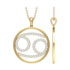 Zodiac Astrologie Kreis Krebs Diamant-Anhänger Halskette in 14k Solid Gold