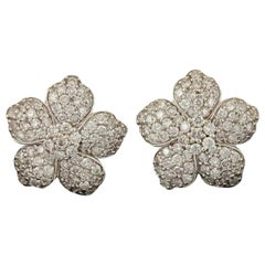 Pave Diamond Flower Stud Earring 14k White Gold Minimalist