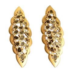 Diamond Matte Earring 14k Solid Gold Polki Handmade Earrings