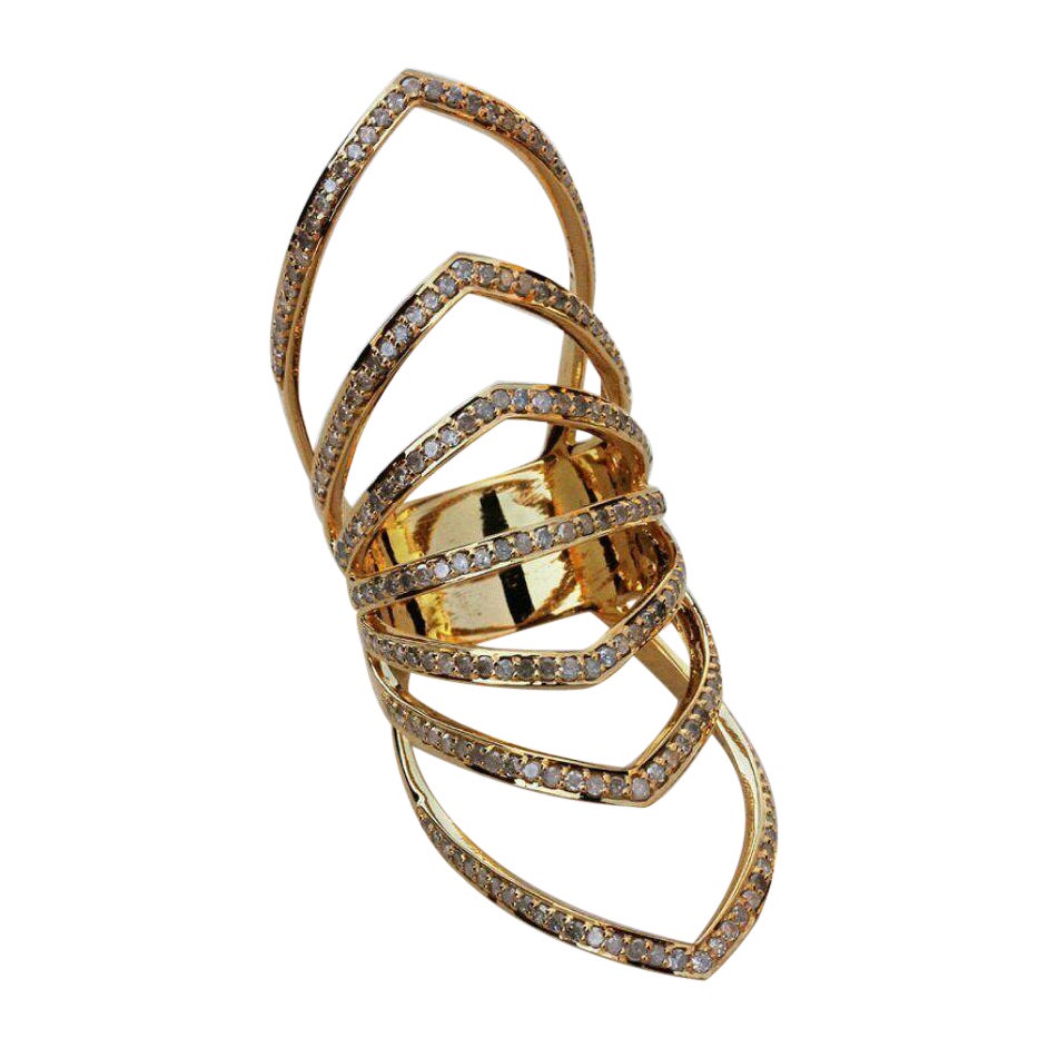 Diamond Long Ring 14k Gold Full Finger Bridal Jewelry