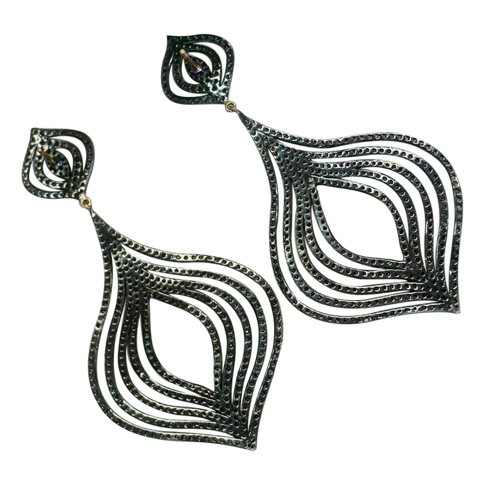 Pendiente Pave Diamante Forma Pera Plata 925 Diamante Oro 14k en venta