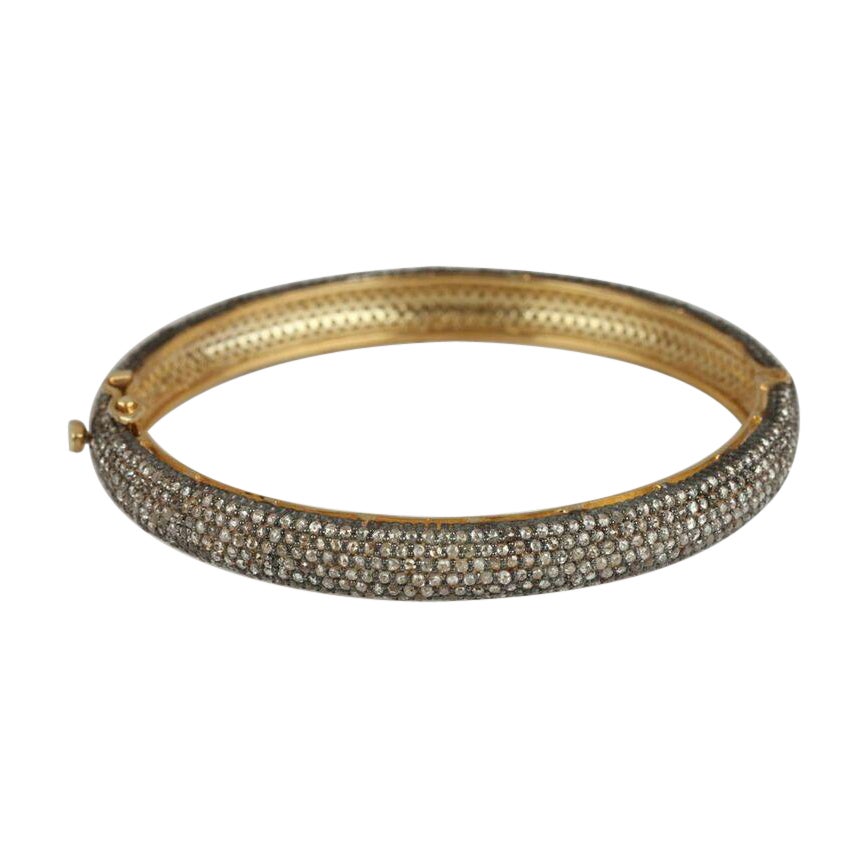 Pave Diamond Bangle 14k Gold 925 Silver Handmade