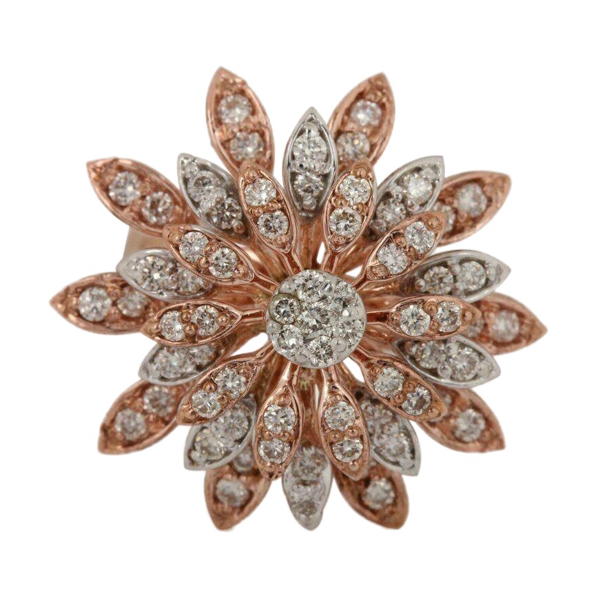 Diamond Flower Cocktail Ring 14k Rose Gold Pave Diamond