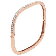 Cushion Shaped Single Row Diamond Bangle Bracelet 14k Solid Gold