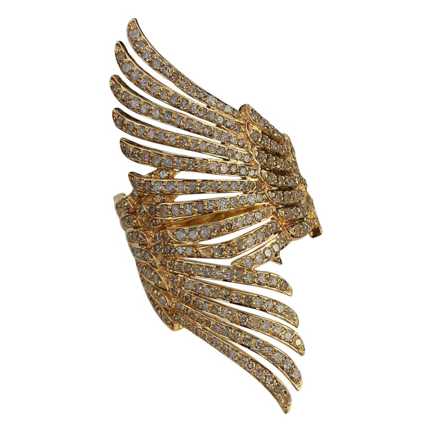 Diamond Feather Wrap Ring 14k Solid Gold Vintage Designer