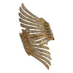 Anello con piuma di diamante in oro massiccio 14k Vintage Designer