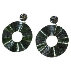 Pave Diamond Disc Dangle Earring 925 Silver 14k Gold Wave Design