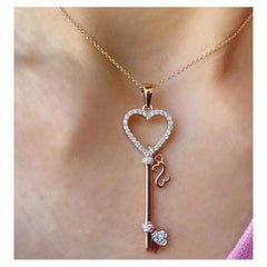 Diamond Heart Key Pendant Necklace in 14k Solid Gold