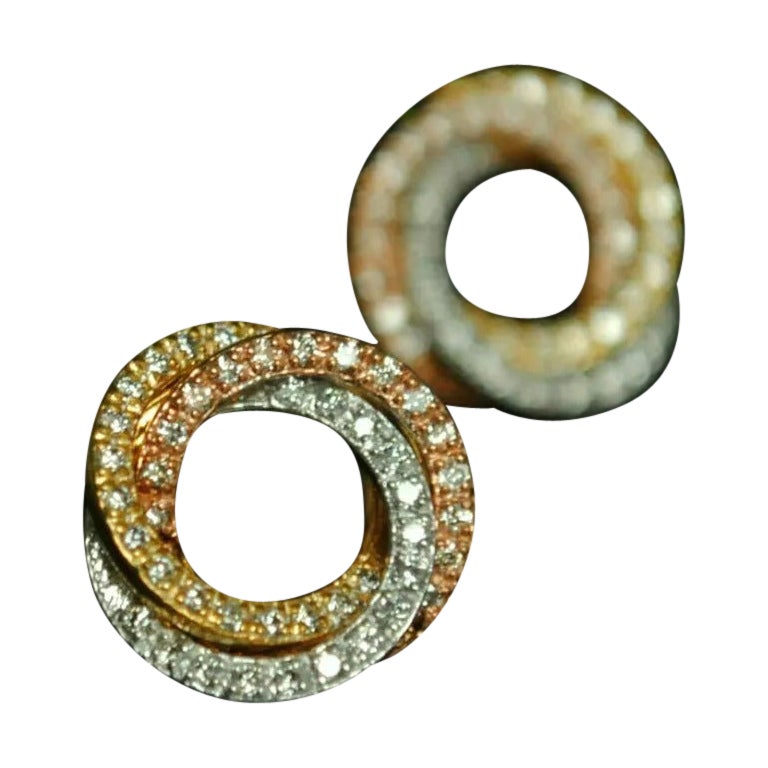 Collana con ciondolo circolare in oro massiccio 14k con 3 colori in vendita