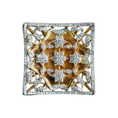 14k Massivgold Diamant Quadratischer Statement Filigraner Cocktail-Ring