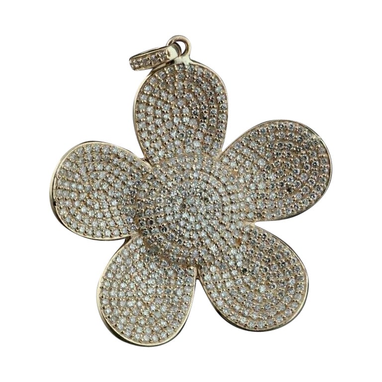14k Solid Gold Floral Flower Pendant Natural Diamond