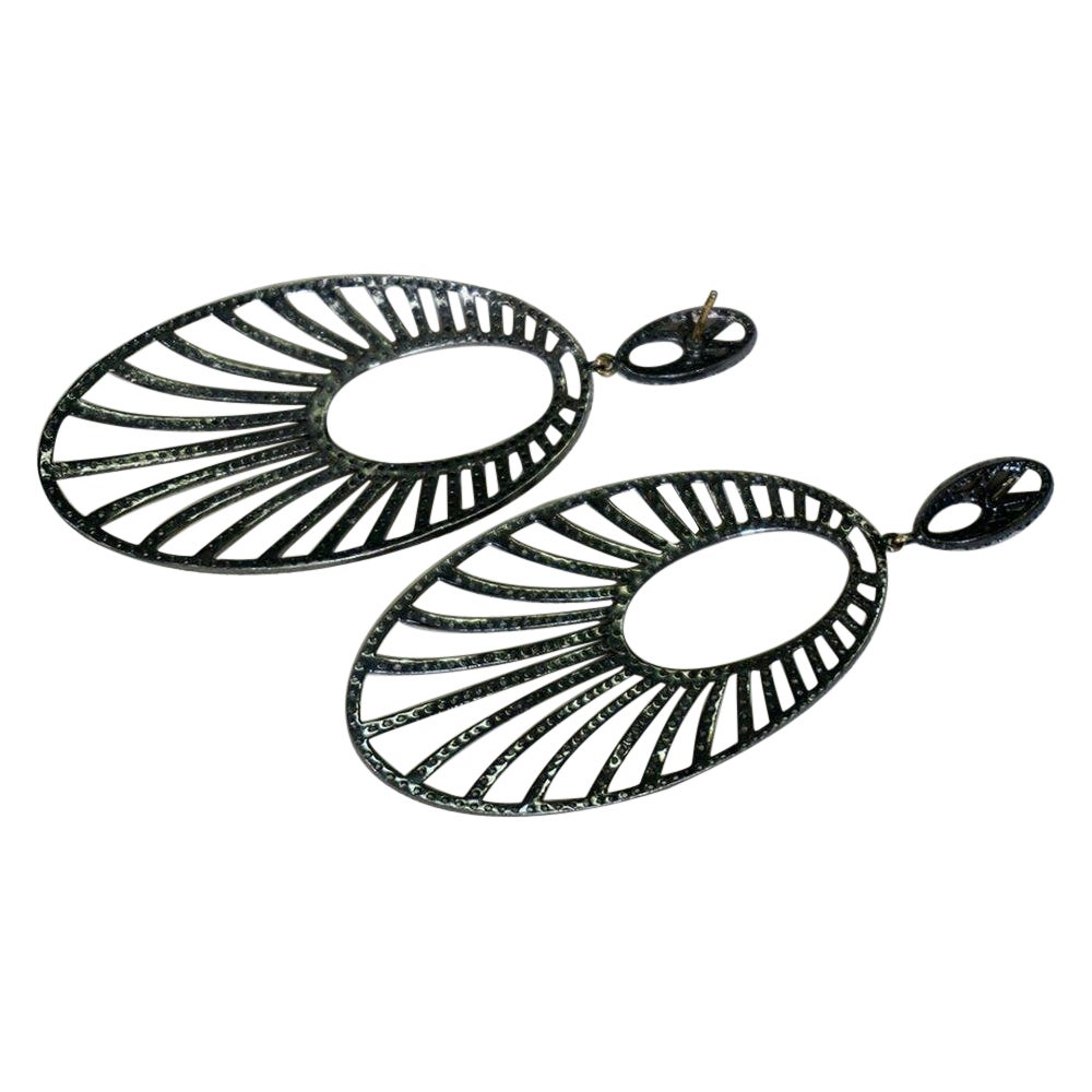 Pave Diamond Dangle Earring 925 Silver Oval Drop Earring 14k Gold