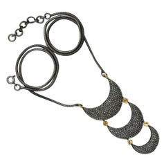 Pave Diamond 3 Crescent Moon Necklace Religious Jewelry