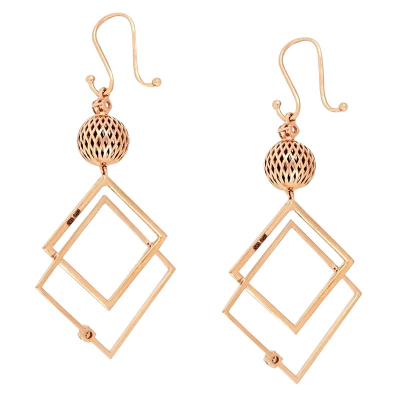 Pave Diamond Flower Dangle French Hook Earring 14k Rose Gold