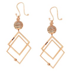 Pave Diamond Flower Dangle French Hook Earring 14k Rose Gold