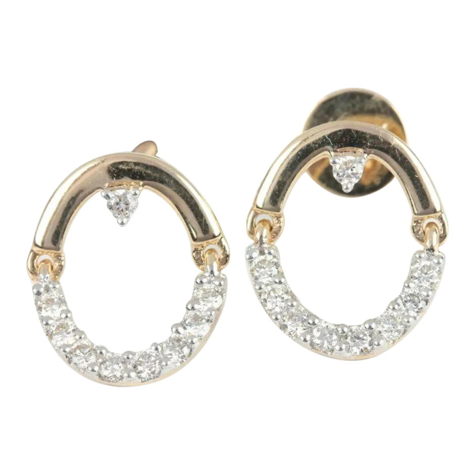 14K Solid Yellow Gold Dangling Stud Earrings Fine Jewelry