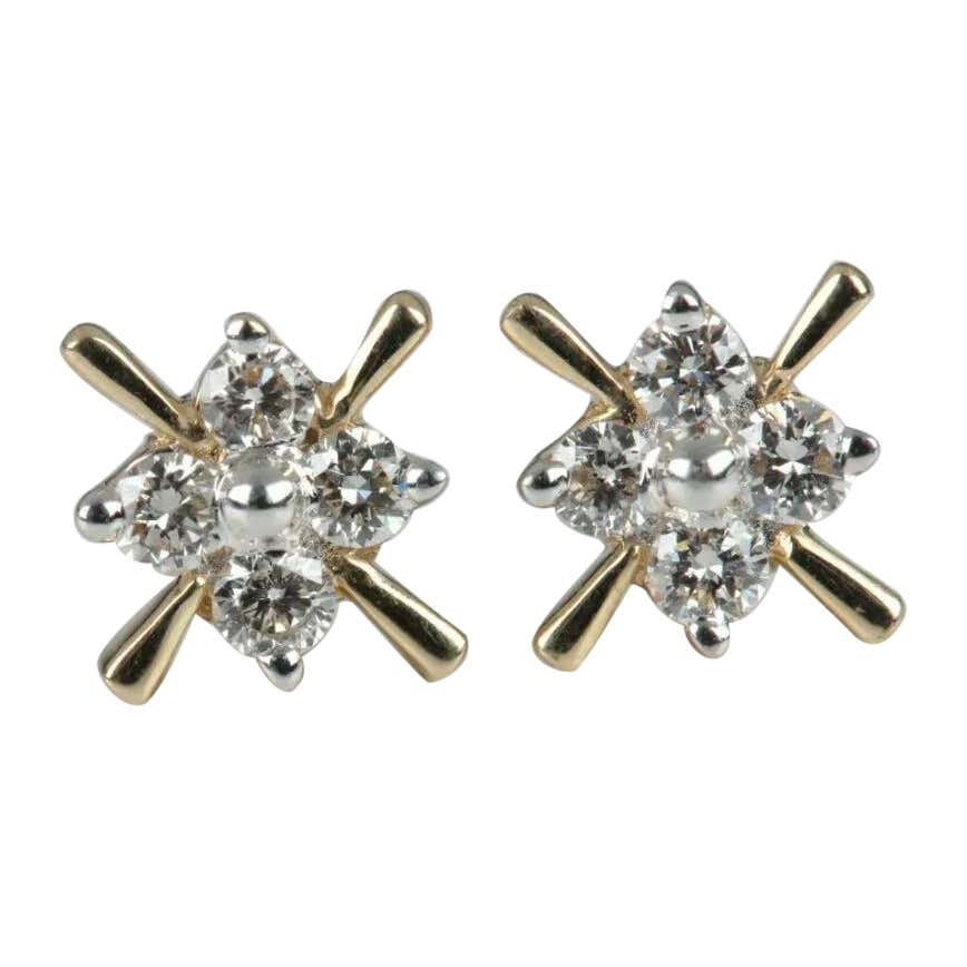 14k Solid Gold Genuine Diamond Earrings Triple Stars Threaded Piercing ...