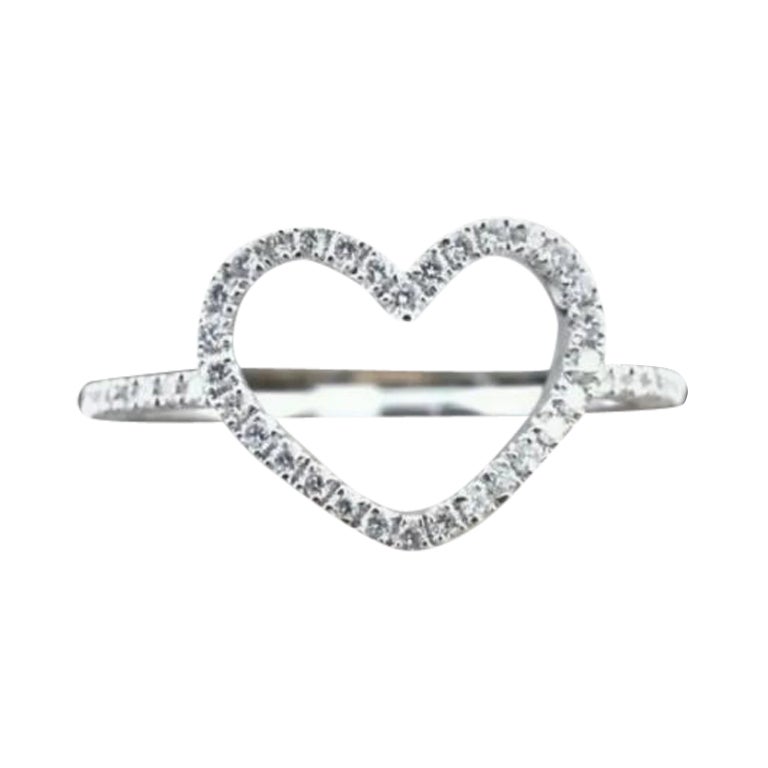 Diamond Open Heart Ring 14k Solid Gold Couple Ring Fashion Band
