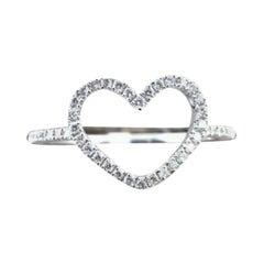 Diamond Open Heart Ring 14k Solid Gold Couple Ring Fashion Band