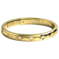 Anneau d'éternité en or jaune massif 14 carats gravé d'étoiles et de diamants