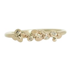 14k Solid Gold Tiny Pebble Set Diamond Plain Ring Handmade Dainty Inset