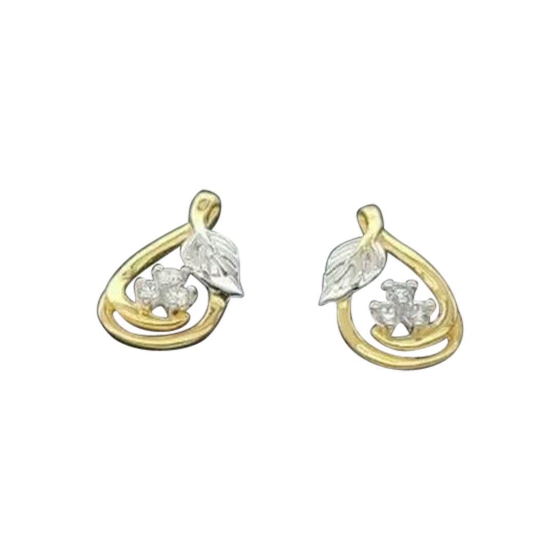 14k Solid Gold Leaf Designer Diamond Stud Earring Dainty